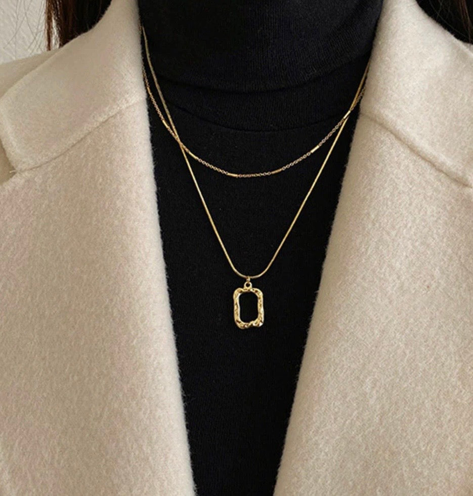Anti Tarnish Dual Strand Geometric Necklace