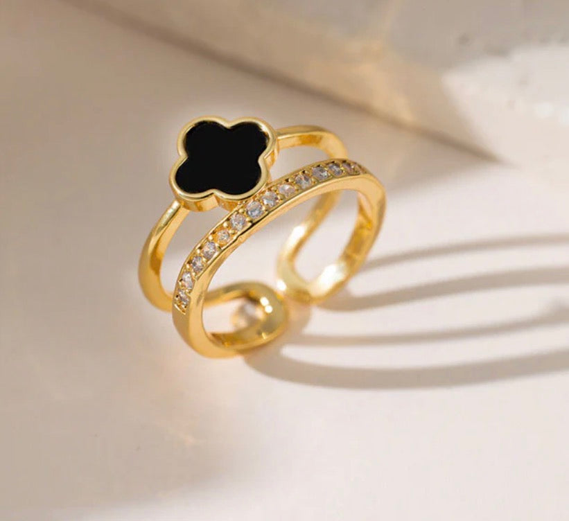 Anti Tarnish Clover Themed Adjustable Finger Ring