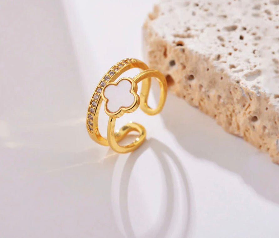 Anti Tarnish Clover Themed Adjustable Finger Ring