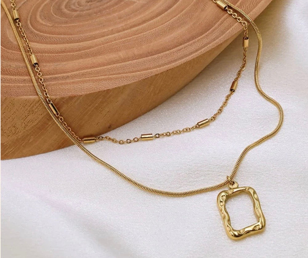 Anti Tarnish Dual Strand Geometric Necklace