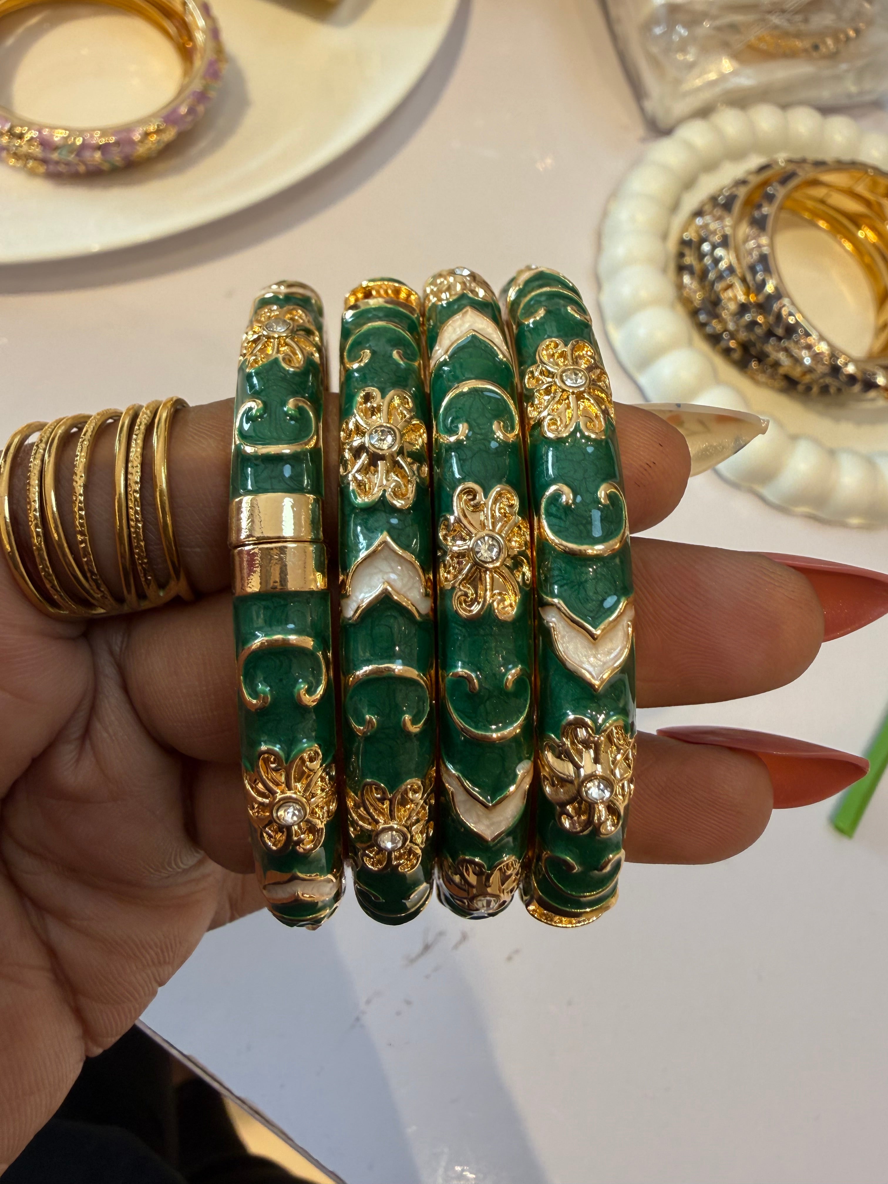 Green Anti tarnish Enamel Bangles (Single) Openable & Free-size