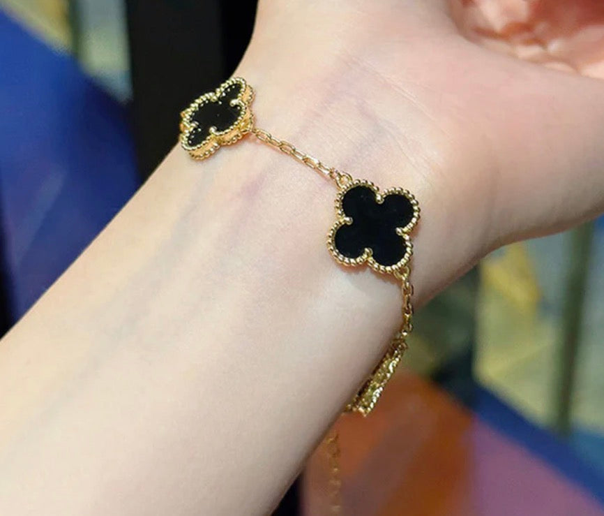 Black Anti Tarnish Clover Bracelet