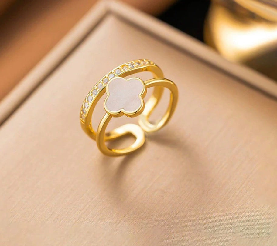 Anti Tarnish Clover Themed Adjustable Finger Ring