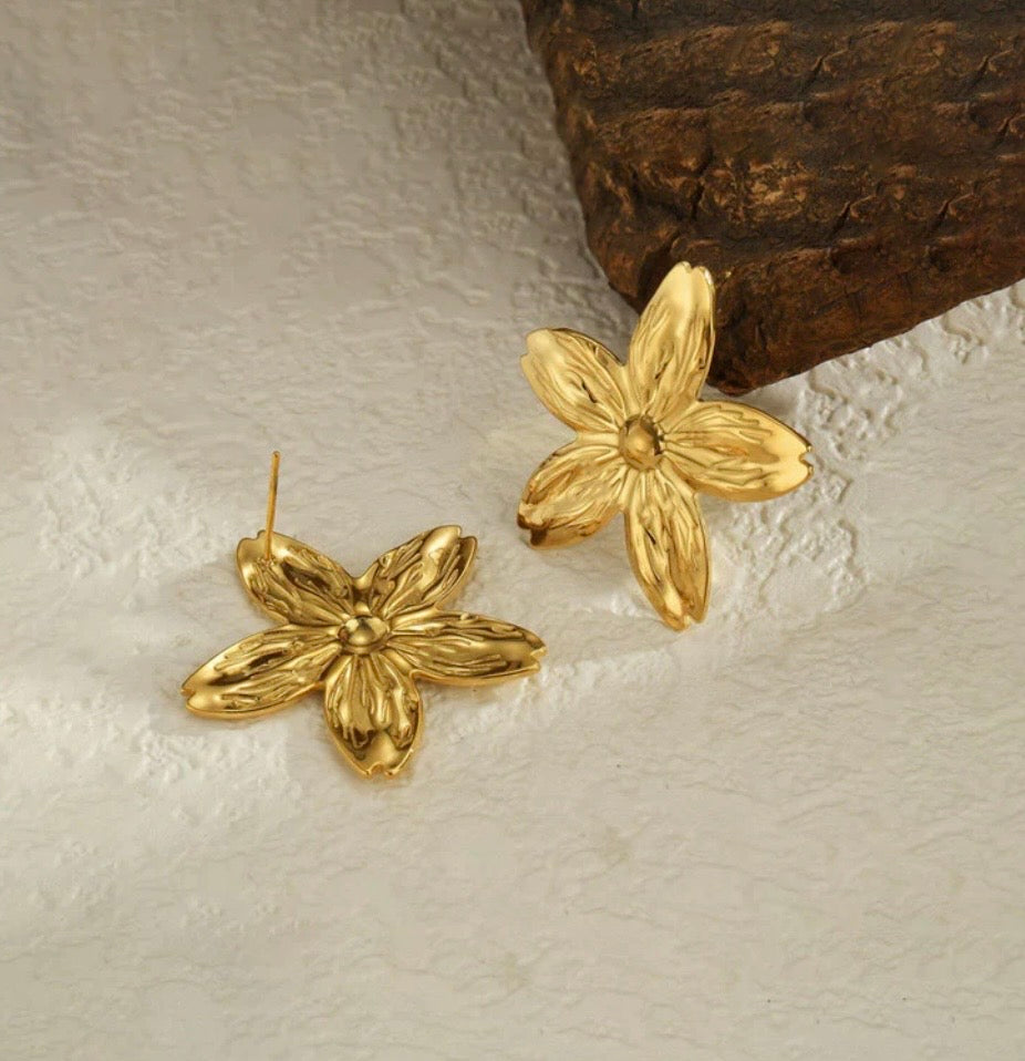 Anti Tarnish Stainless Steel Floral Drop Earrings