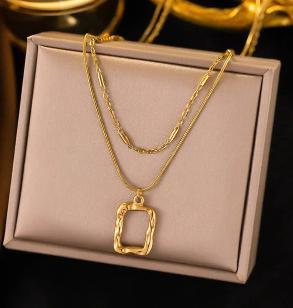 Anti Tarnish Dual Strand Geometric Necklace