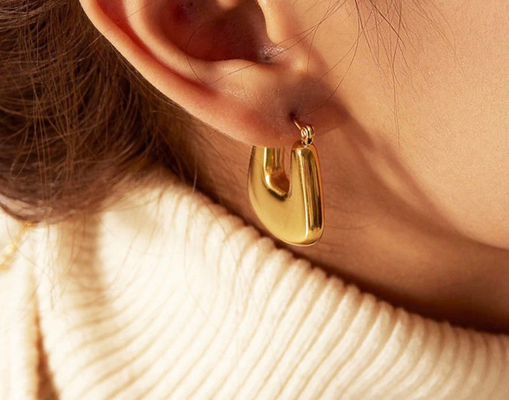 Anti Tarnish Chunky Geometric Statement Hoop Earrings