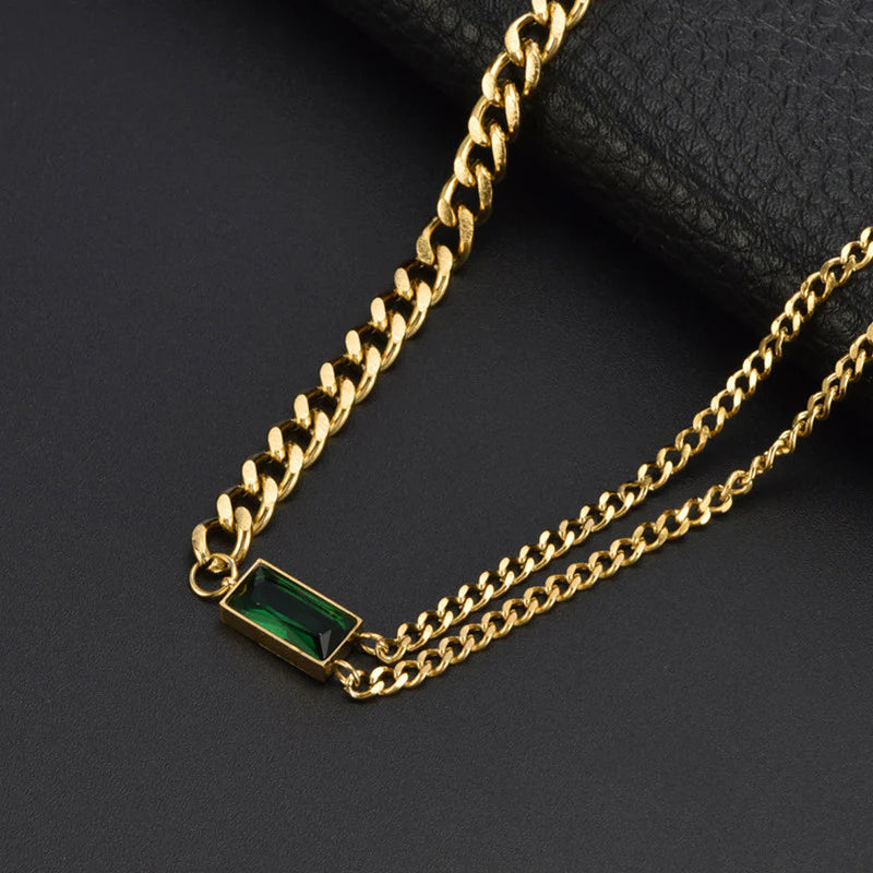 Anti Tarnish Green Geometric Pendant
