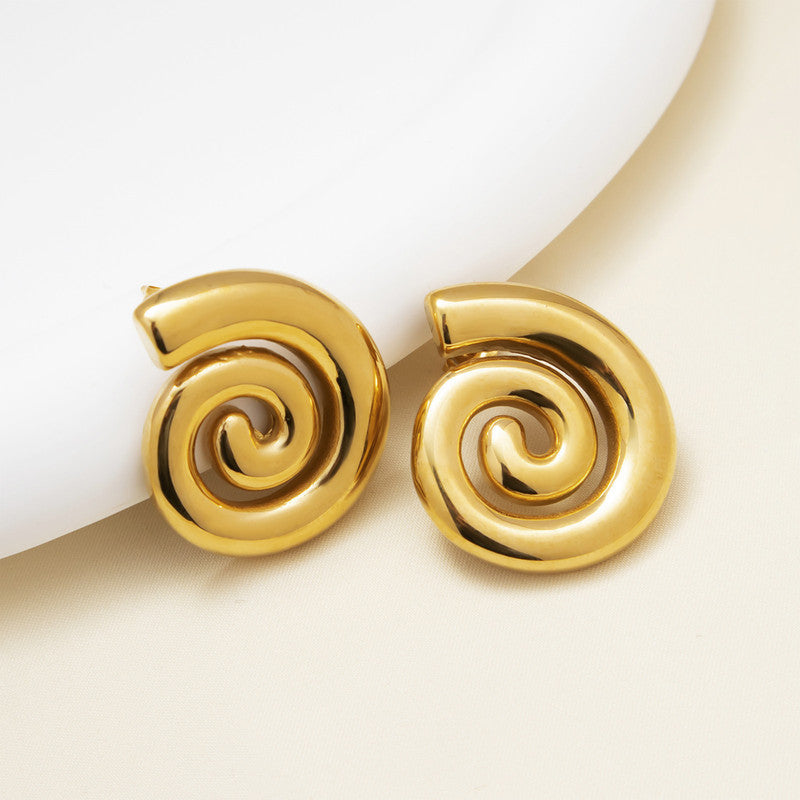 Gold Plated Anti Tarnish Spiral Chunky Earrings