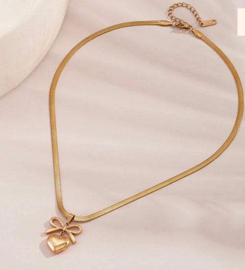 Anti Tarnish Bow Knot Heart Themed Pendant Necklace