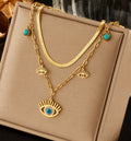 Anti Tarnish Evil Eye themed Dual Strand Necklace
