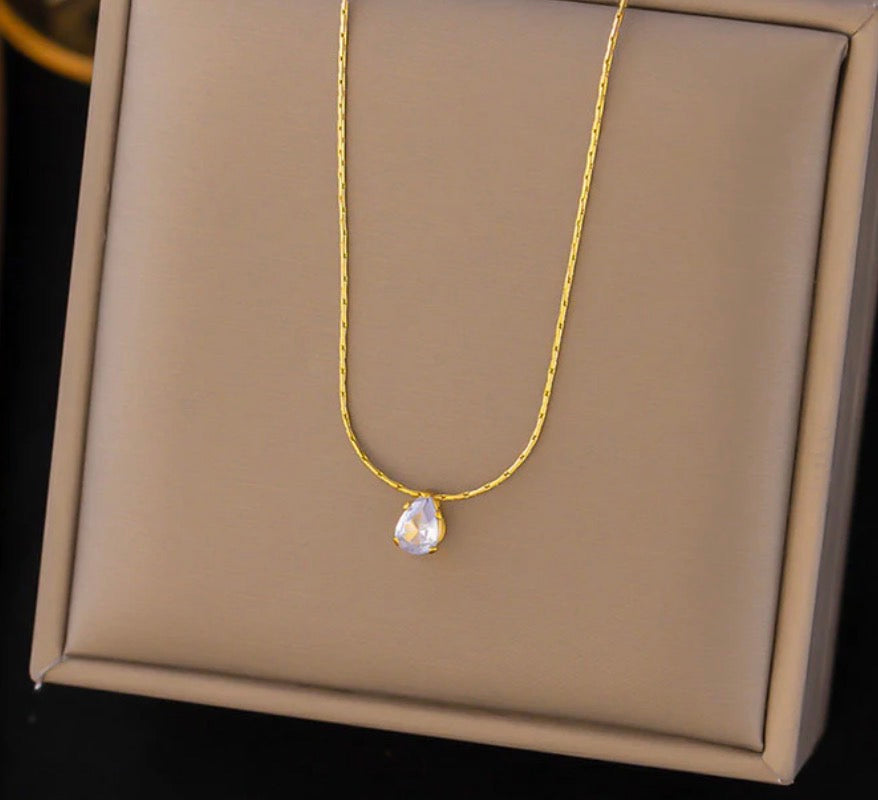 Anti Tarnish Tear Drop CZ Pendant Necklace