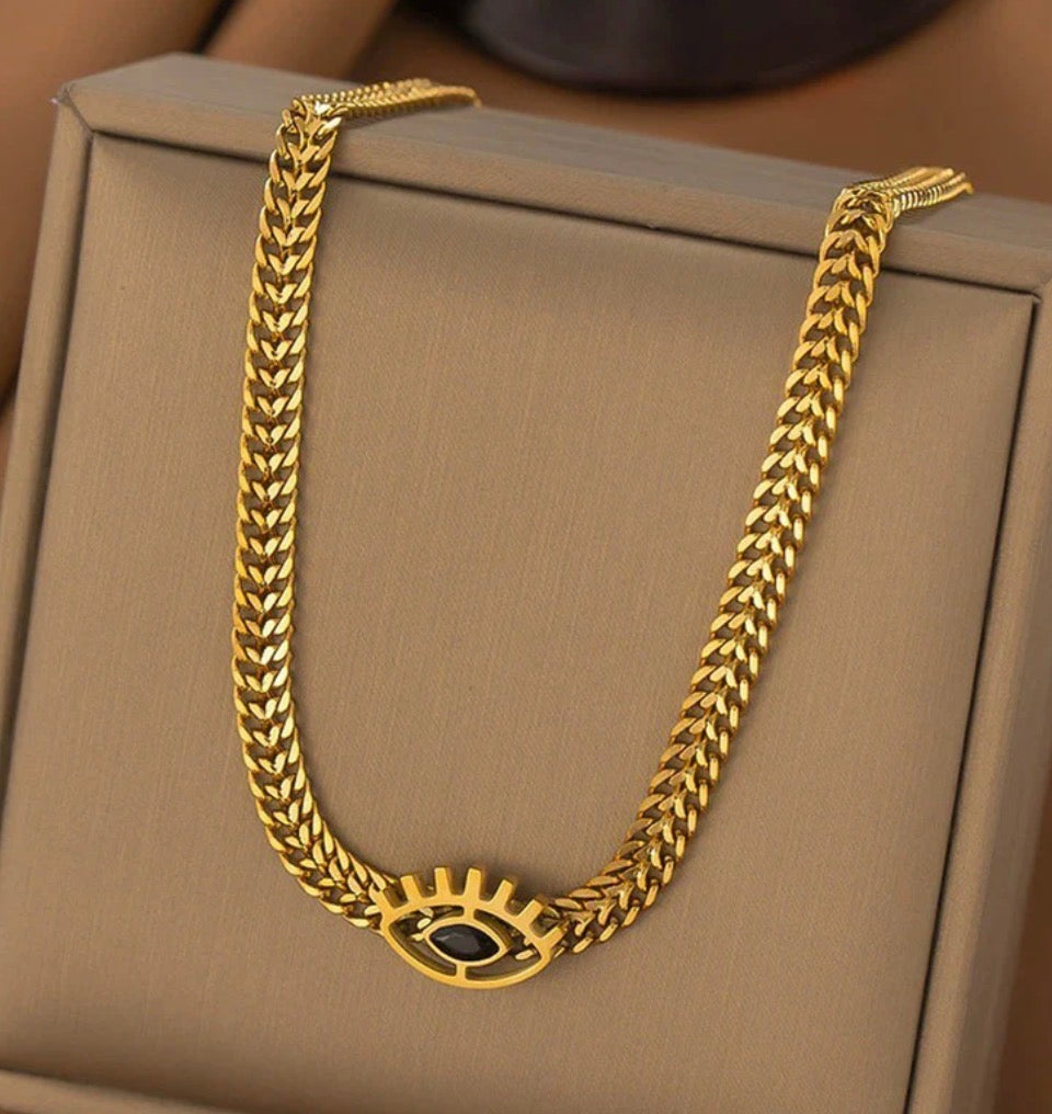 Anti Tarnish Evil Eye themed Black CZ Necklace