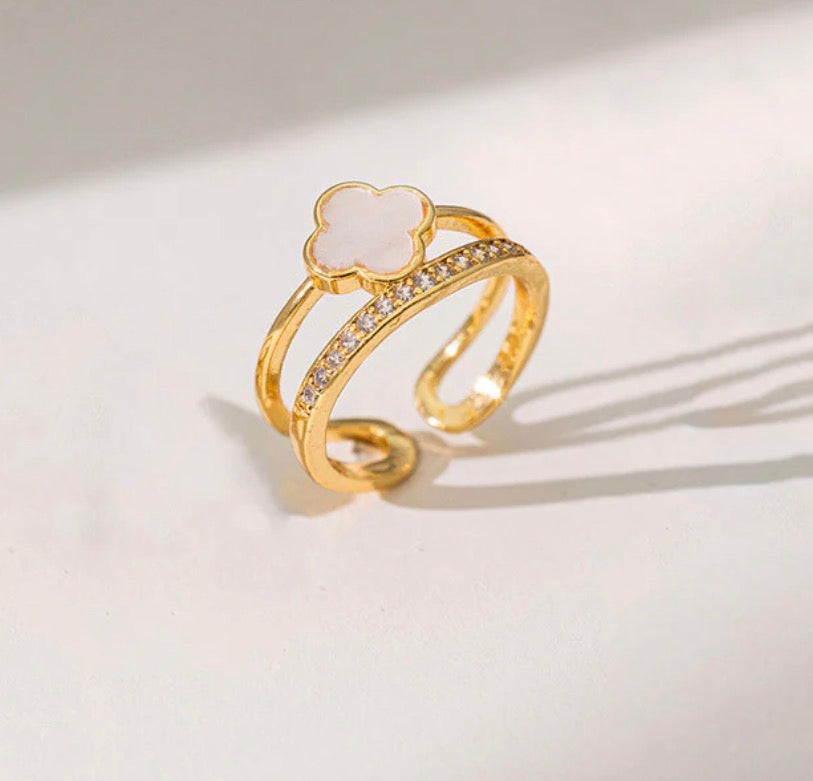 Anti Tarnish Clover Themed Adjustable Finger Ring