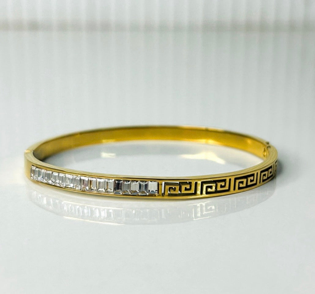 Half Studded Half Greek Pettern Anti Tarnish Bracelet