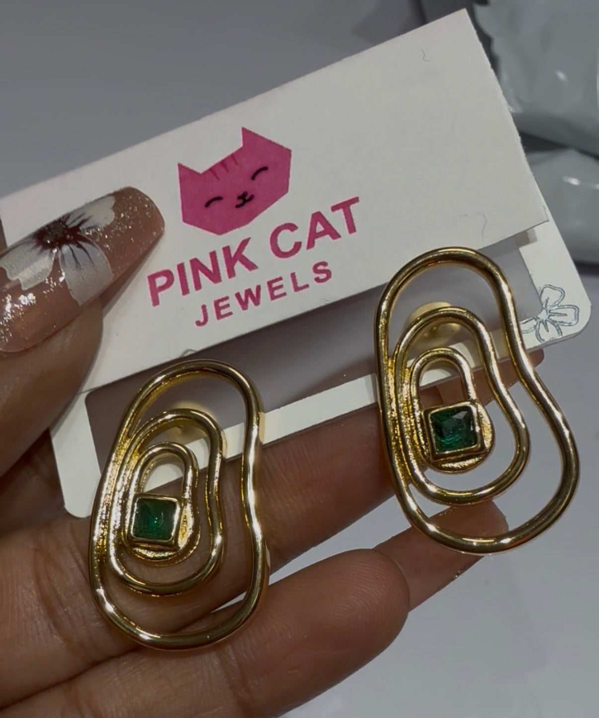 Green Anti Tarnish Statement Earrings