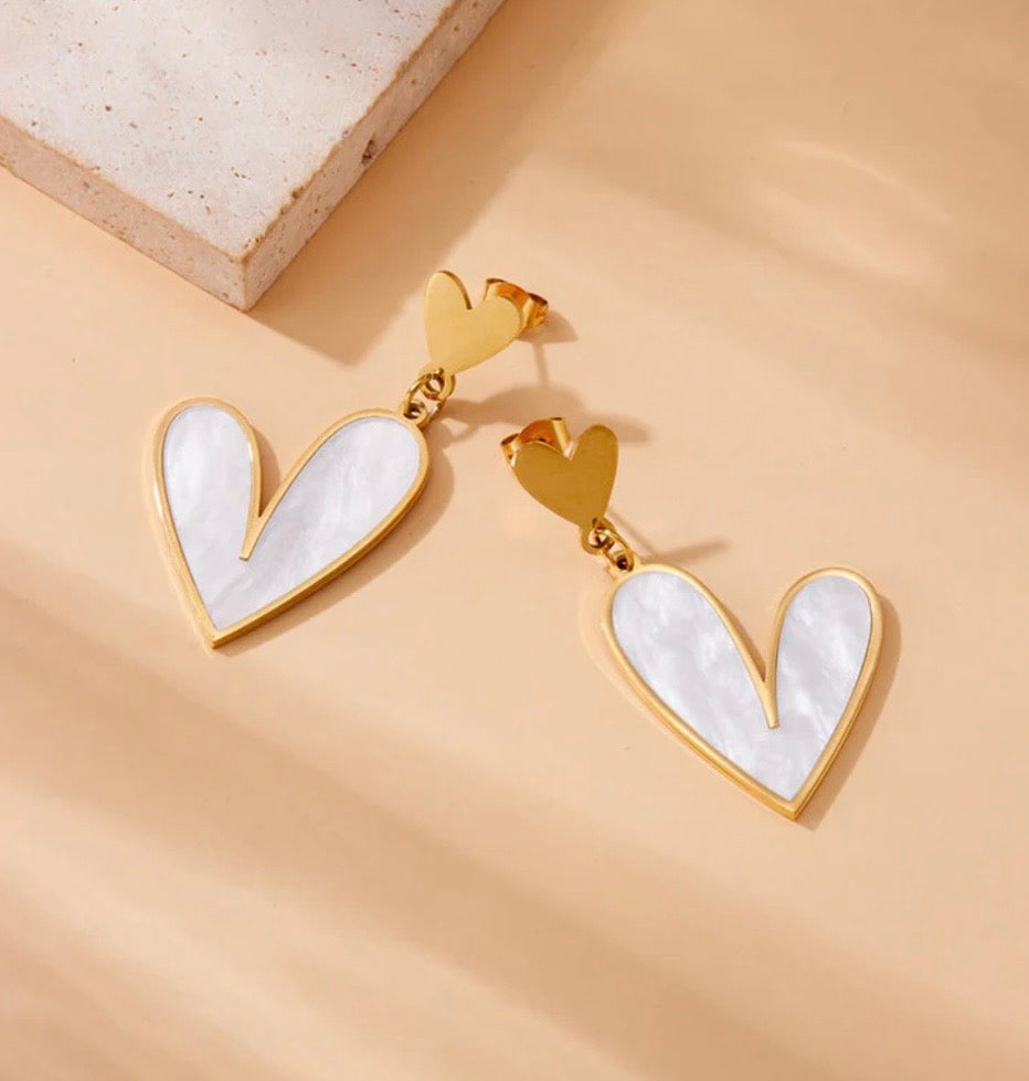 Anti Tarnish Heart Themed Drop Earrings