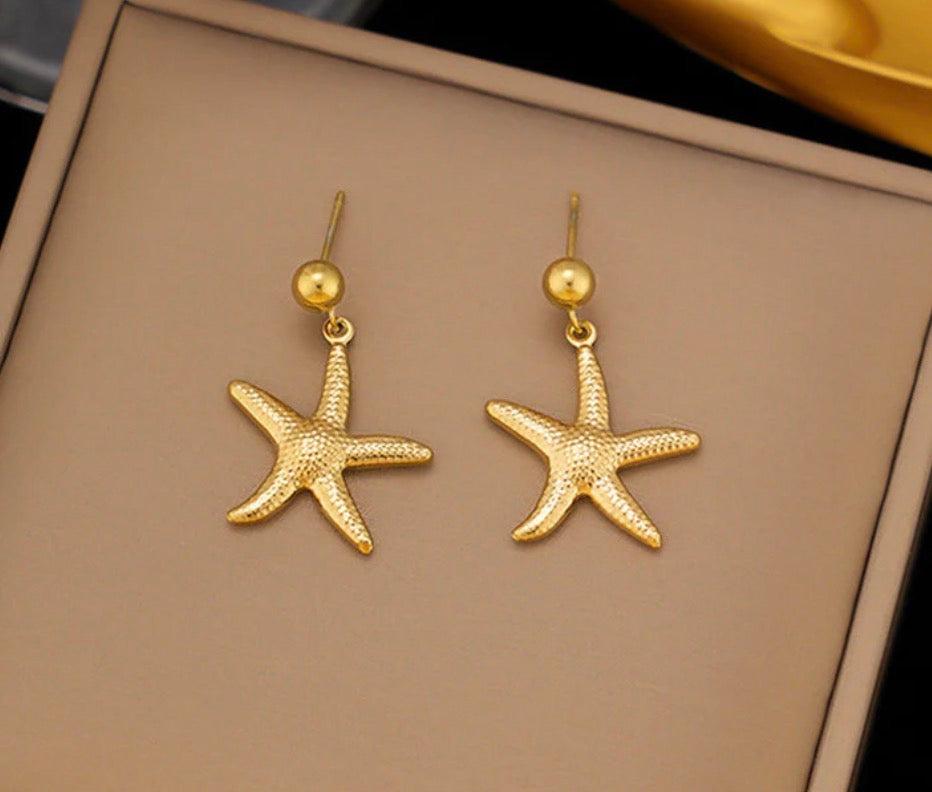 Anti Tarnish Star Themed Drop Earrings