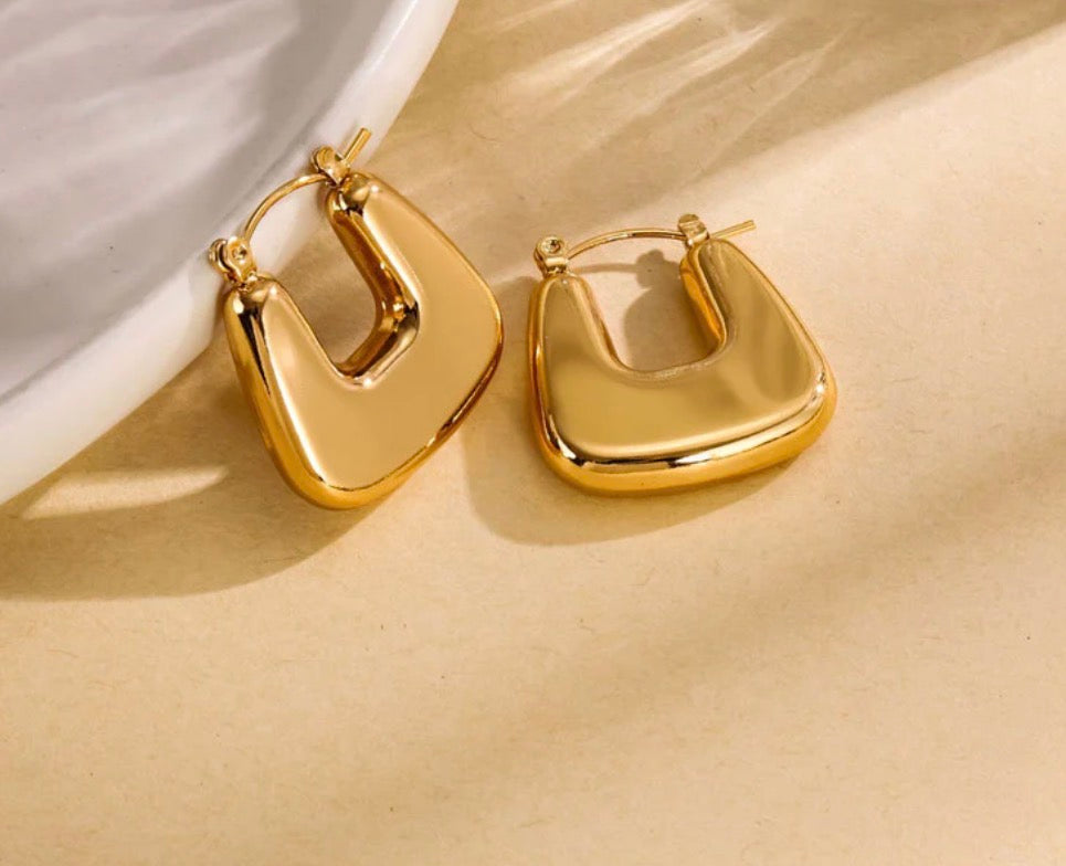 Anti Tarnish Chunky Geometric Statement Hoop Earrings