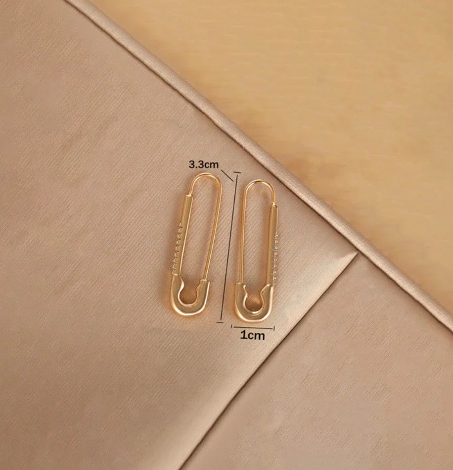 Safety Pin Shaped AD Studded Drop Earrings