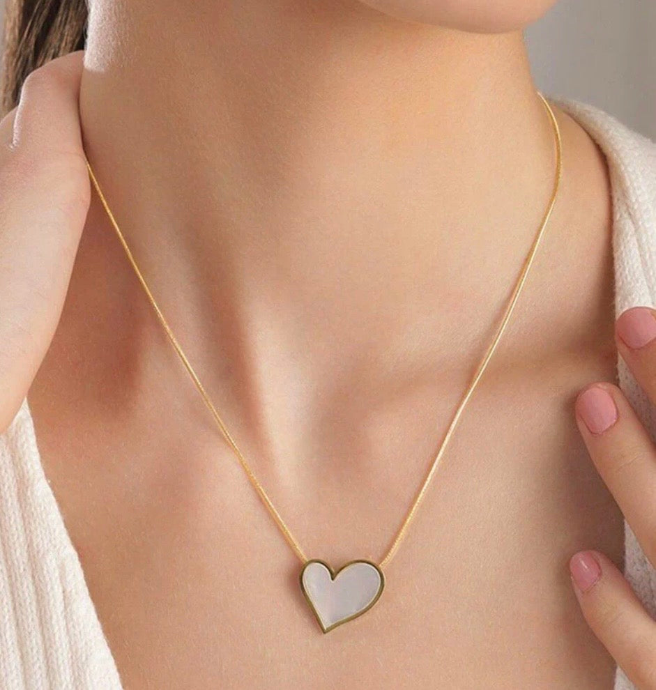 Anti Tarnish Heart Themed MOP Pendant Necklace