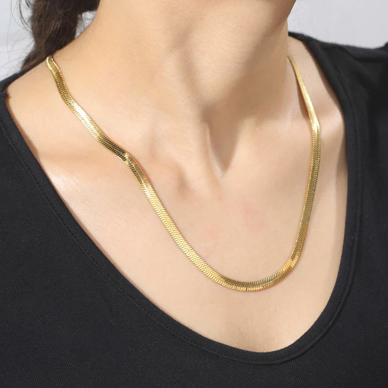 Anti Tarnish Flat Snake Chain Necklace