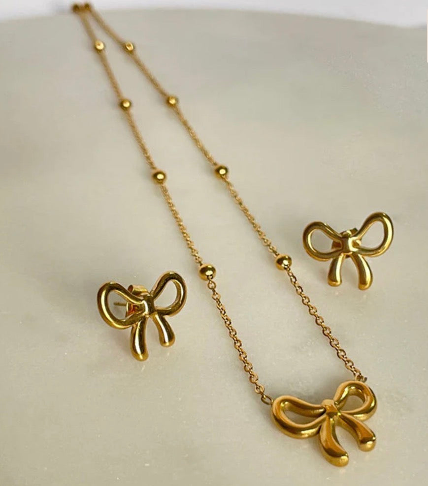 Anti Tarnish Bow Themed Jewellery Set