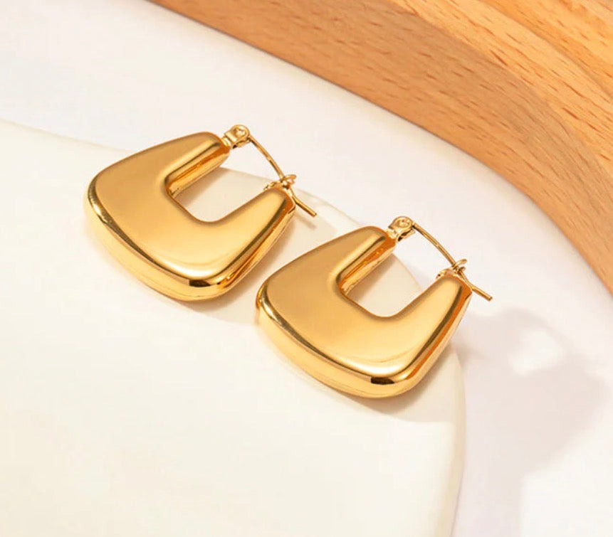 Anti Tarnish Chunky Geometric Statement Hoop Earrings