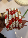 Red With White Anti tarnish Enamel Bangles (Single) Openable & Free-size