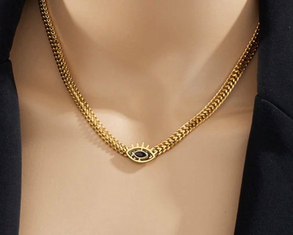 Anti Tarnish Evil Eye themed Black CZ Necklace