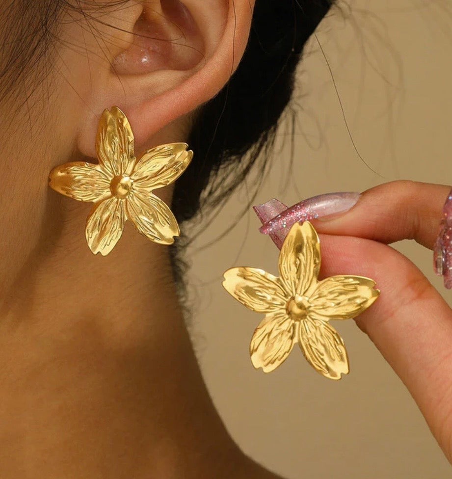 Anti Tarnish Stainless Steel Floral Drop Earrings
