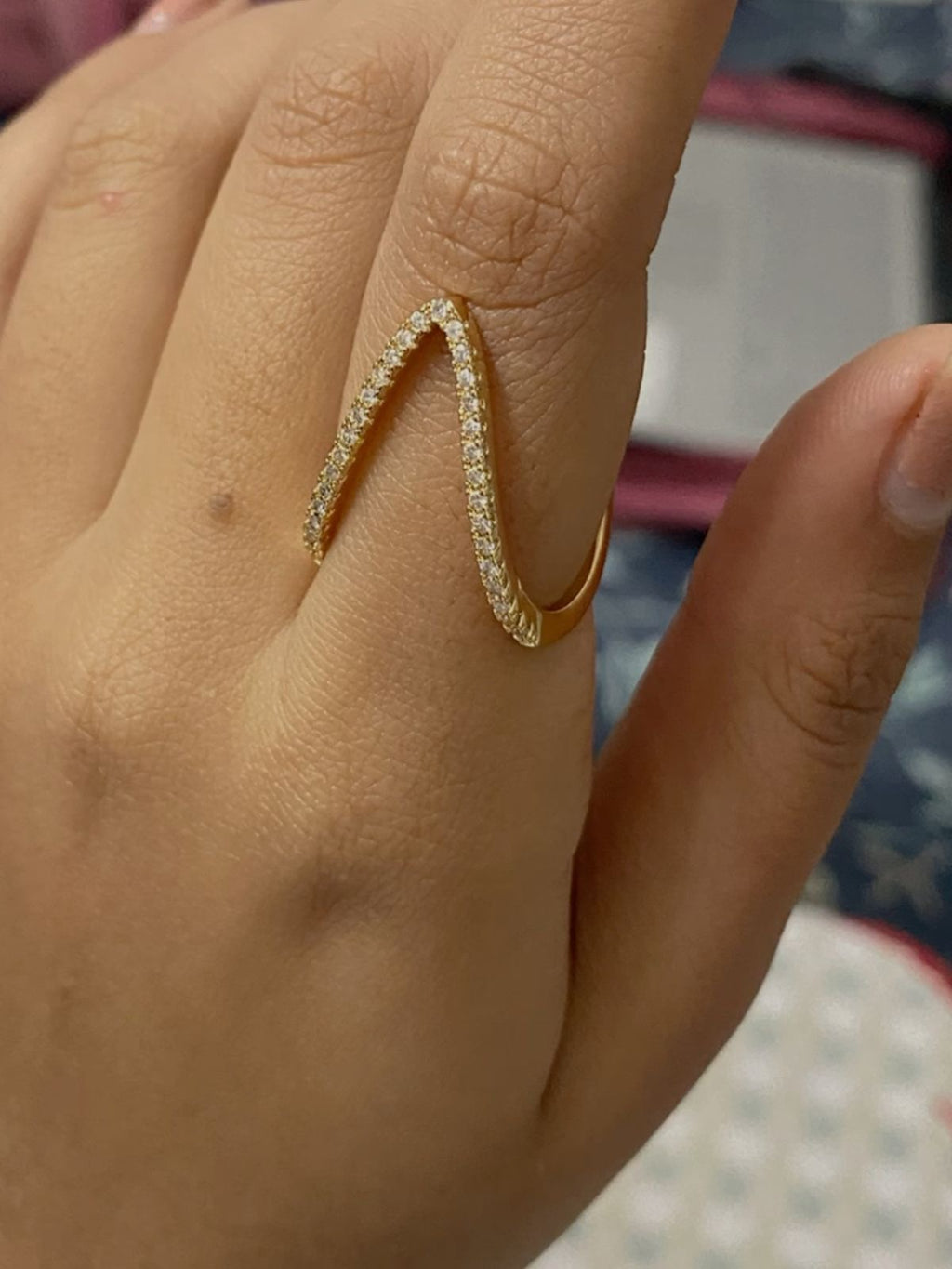 V shaped studded gold anti tarnish ring