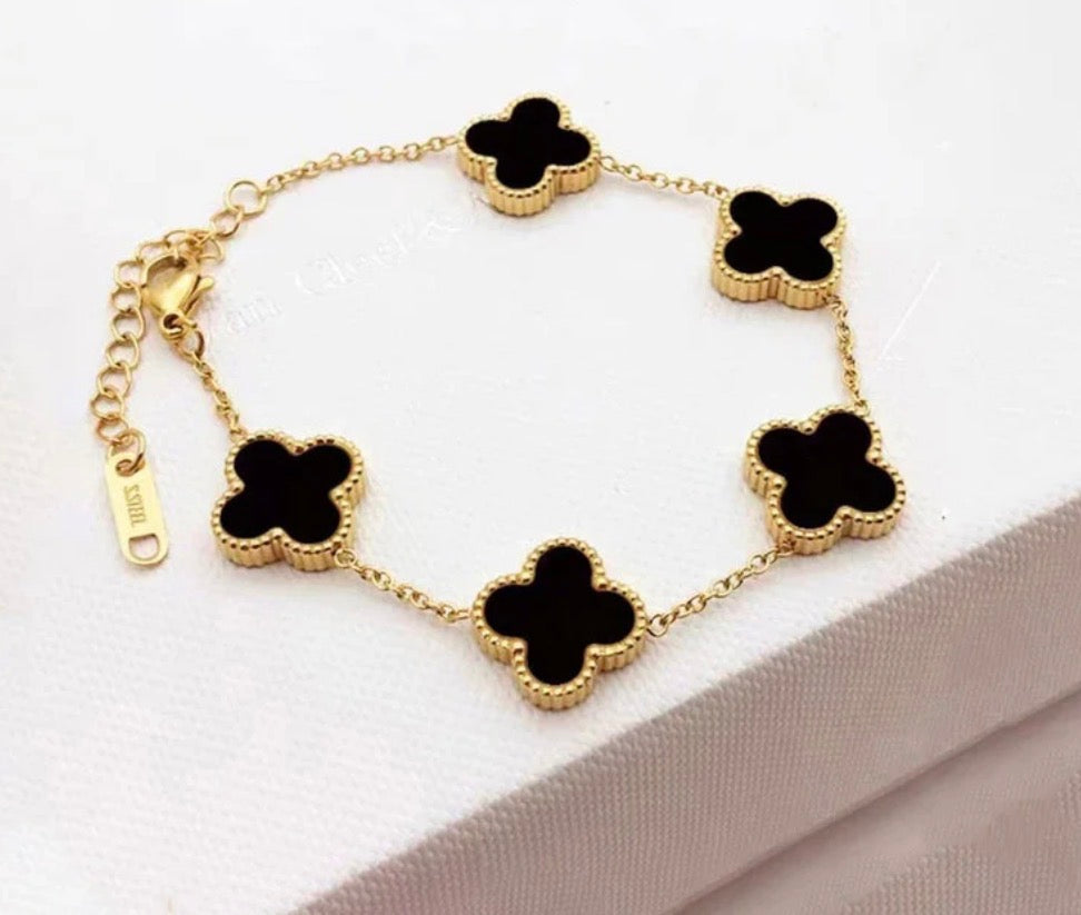 Black Anti Tarnish Clover Bracelet