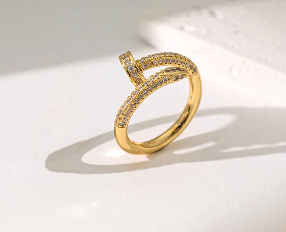 Anti Tarnish Nail Shaped AD Studded Adjustable Ring