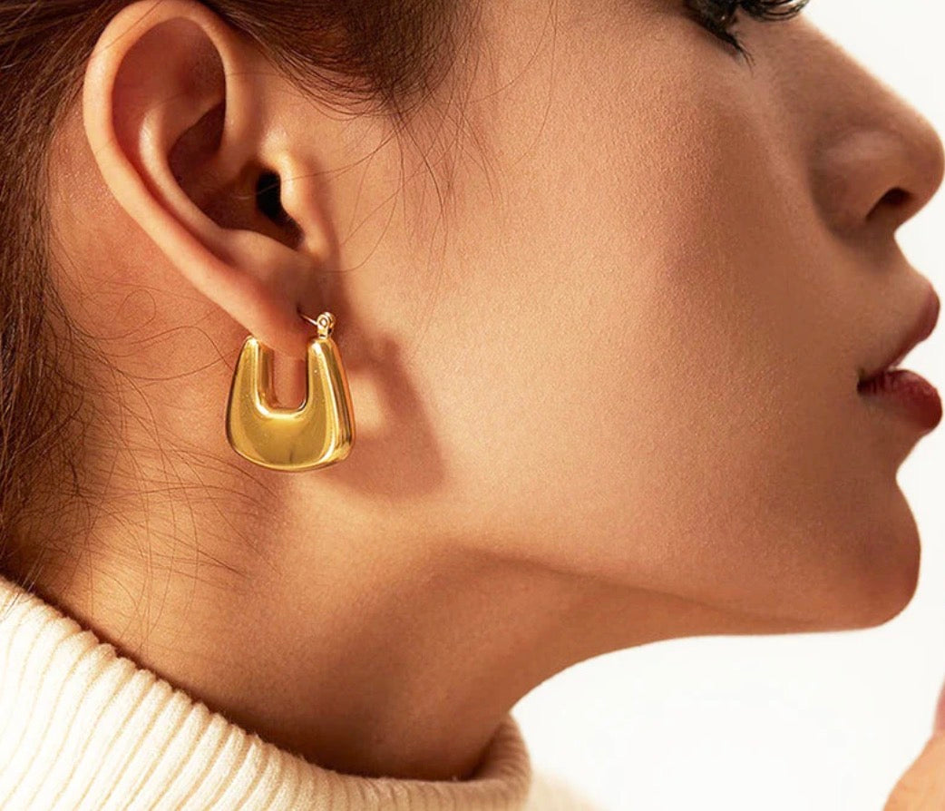 Anti Tarnish Chunky Geometric Statement Hoop Earrings